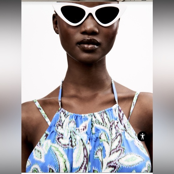 Zara printed maxi dress blue white boho formal summer  halter floral blogger fav - Picture 4 of 10